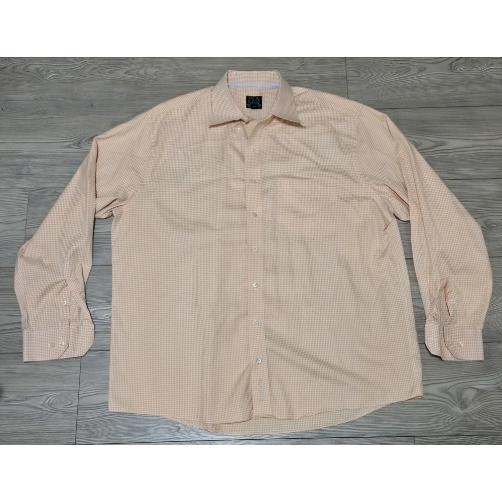 Jos A Bank Long Sleeve Button Down Shirt Mens XL Orange White Check 100% Cotton